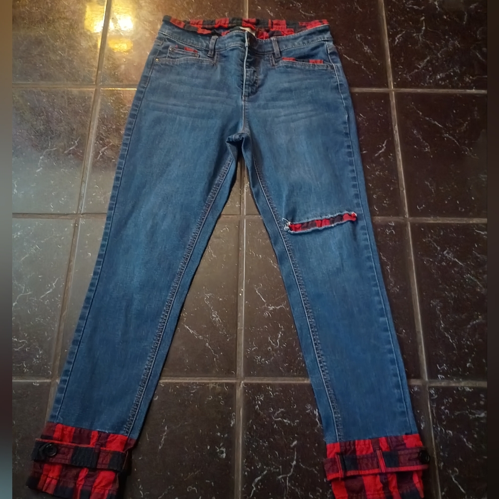 J Jill Denim Jeans Plaid Size 8 Petite Medium Wash